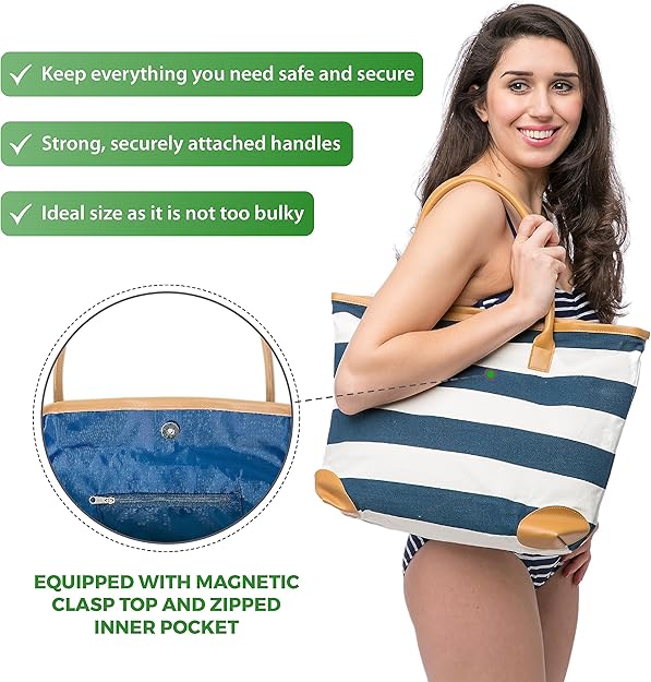 Beach Bag Women's Shoulder Bag Shopper 46 x 32 CMS Summer Bag Nautical Stripes