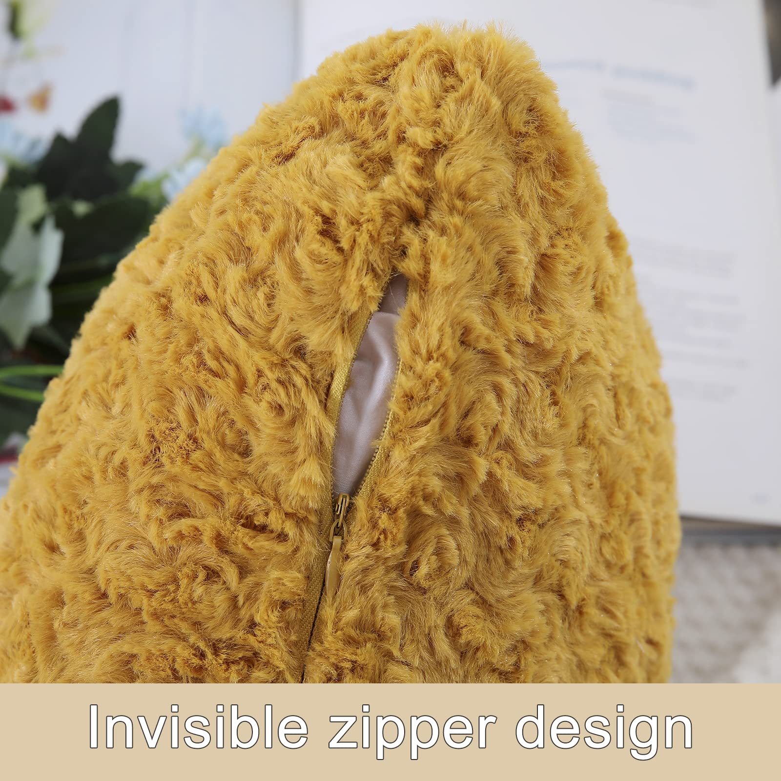 Set of 2 Faux Fur Plush Fluffy Cushion Covers - Mustard -50cm x 50cm