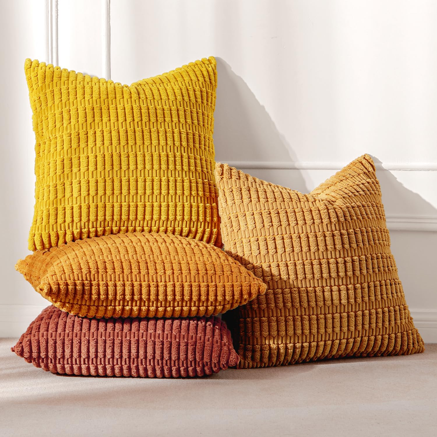 MIULEE Pack of 4 Corduroy Cushion Covers Square Soft Pilllow Covers 45x45 cm