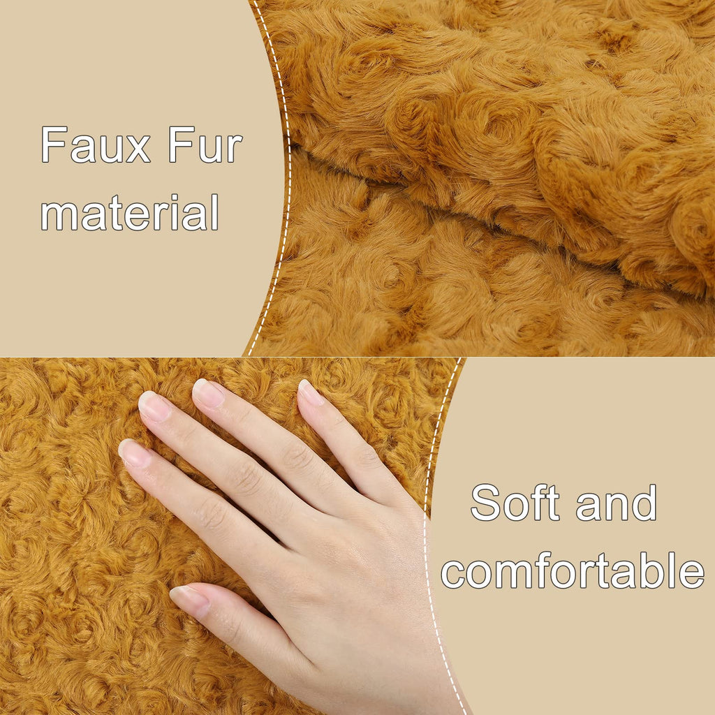 Set of 2 Faux Fur Plush Fluffy Cushion Covers - Mustard -50cm x 50cm