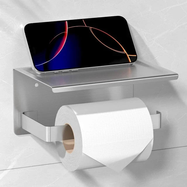Brushed Nickel Toilet Roll Holder with Shelf Stainless Steel for Bathroom