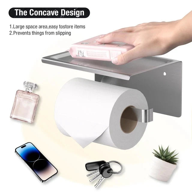 Brushed Nickel Toilet Roll Holder with Shelf Stainless Steel for Bathroom