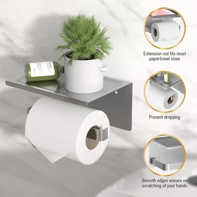 Brushed Nickel Toilet Roll Holder with Shelf Stainless Steel for Bathroom