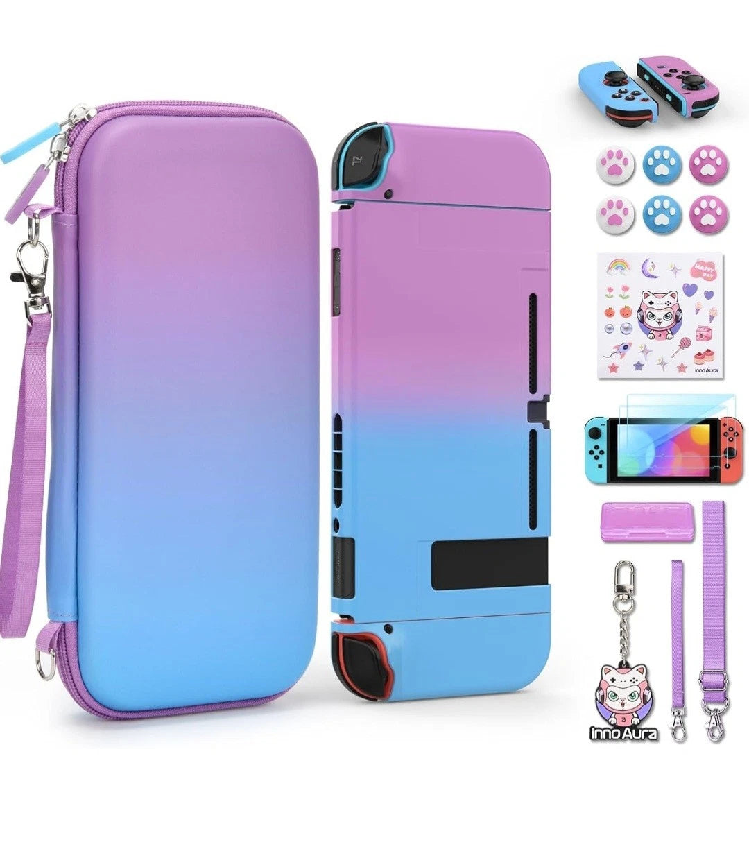 Switch Portable Case, innoAura 16 in 1 Switch Accessories Gradient Purple