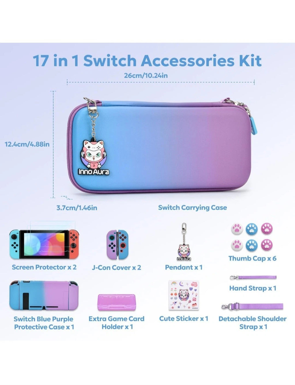 Switch Portable Case, innoAura 16 in 1 Switch Accessories Gradient Purple