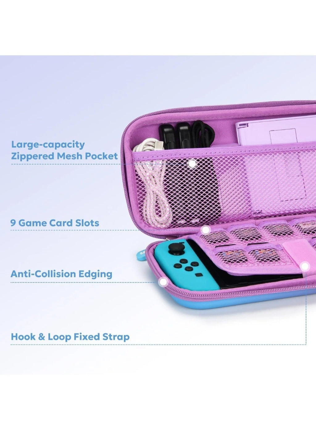 Switch Portable Case, innoAura 16 in 1 Switch Accessories Gradient Purple
