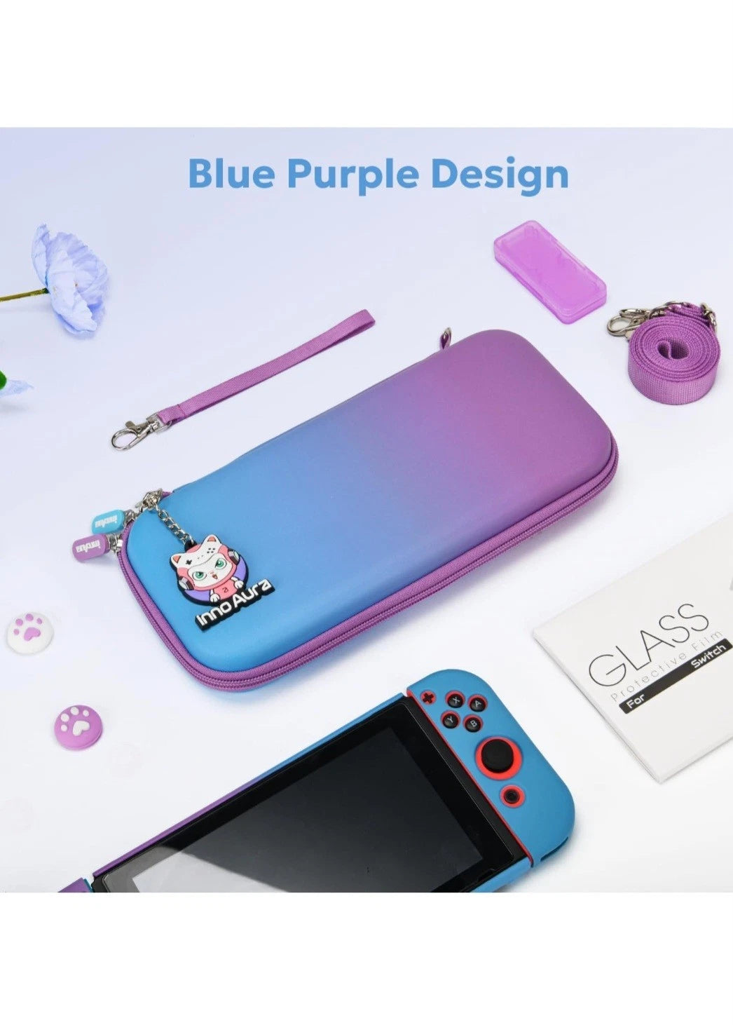 Switch Portable Case, innoAura 16 in 1 Switch Accessories Gradient Purple