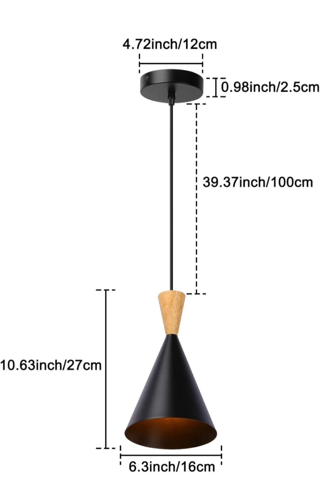 BRUILUCE Modern Black Small Pendant Light With Hardwired Cord For Ceiling E27