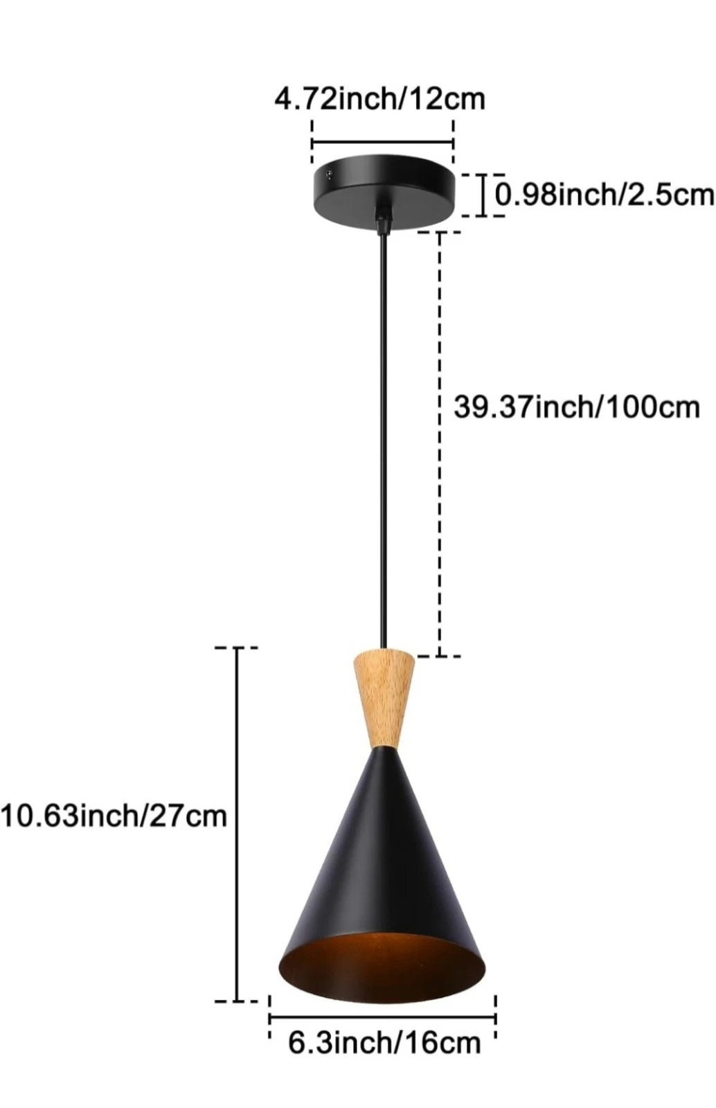 BRUILUCE Modern Black Small Pendant Light With Hardwired Cord For Ceiling E27