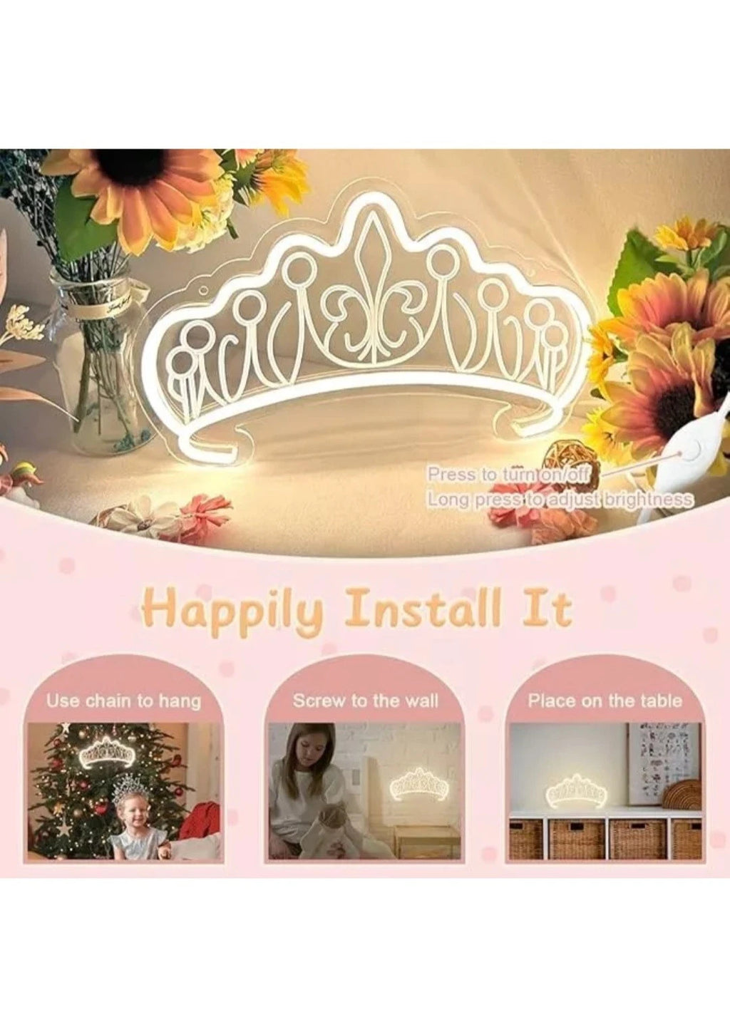 Crown Neon Light Sign - Perfect Decoration for Princess Bedroom