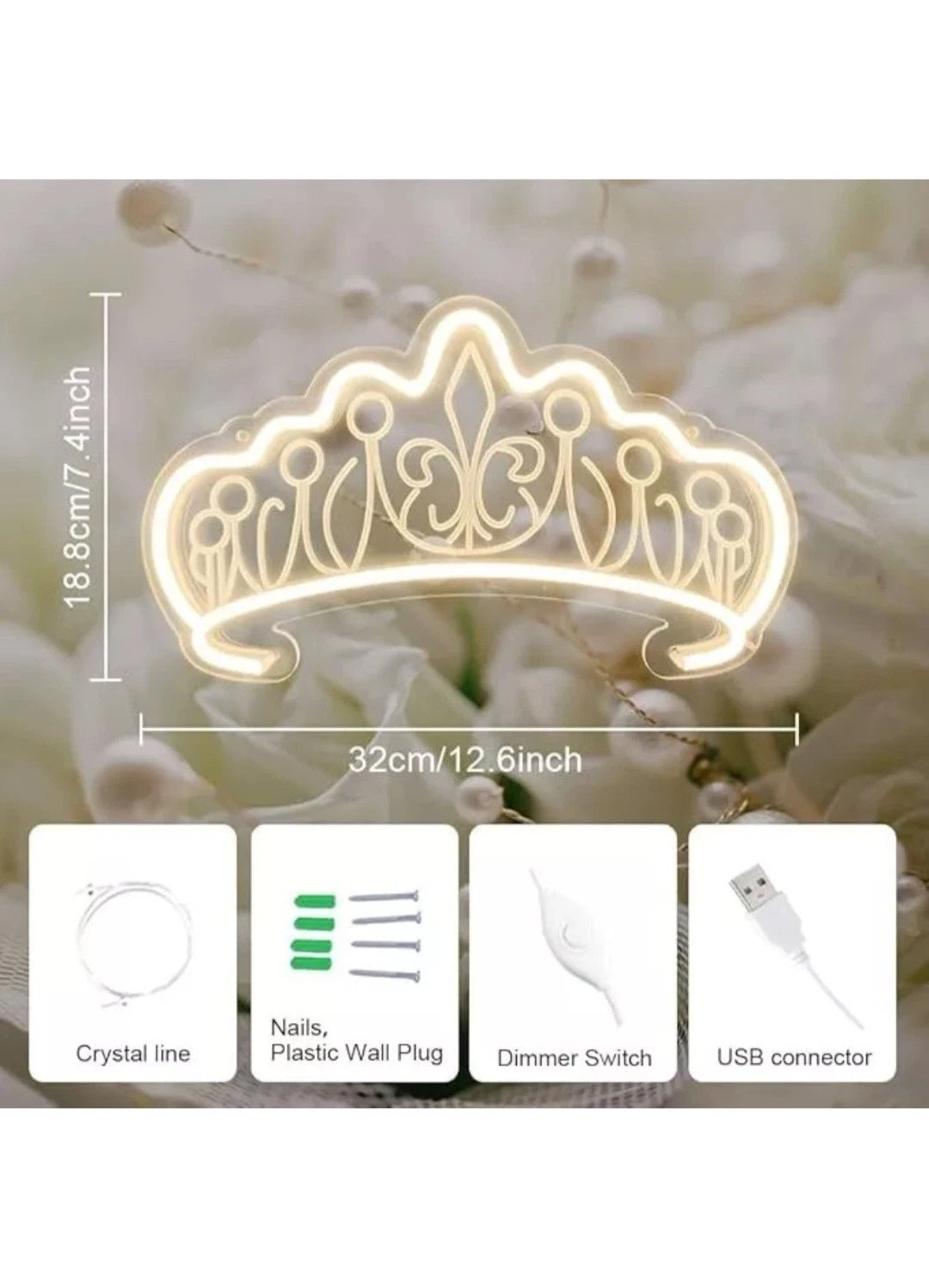 Crown Neon Light Sign - Perfect Decoration for Princess Bedroom