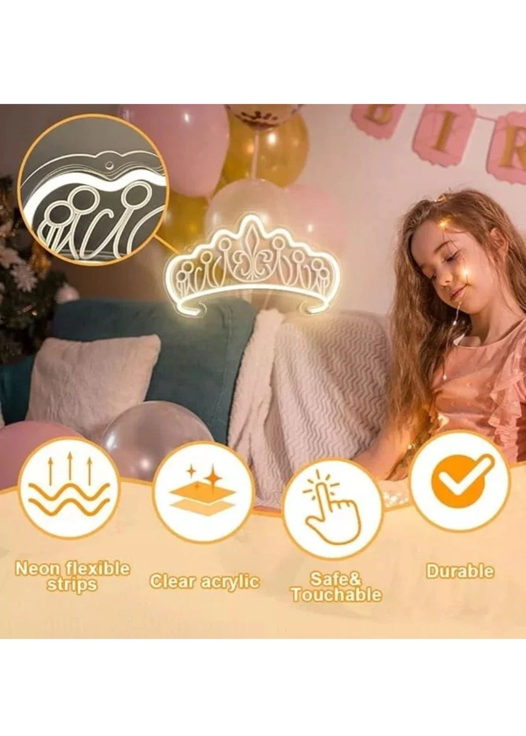 Crown Neon Light Sign - Perfect Decoration for Princess Bedroom