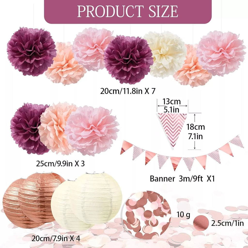 16 Pcs Party Decorations, Wedding Table,Bridal Shower ,Birthday -Rose Gold