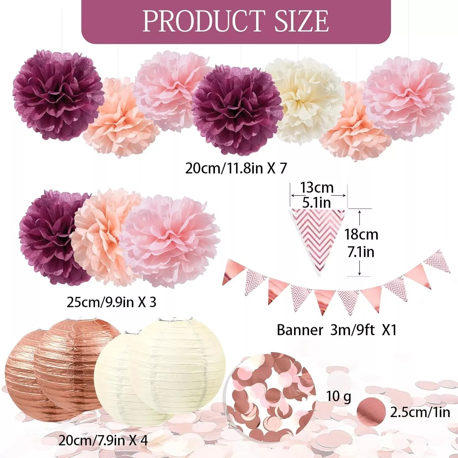 16 Pcs Party Decorations, Wedding Table,Bridal Shower ,Birthday -Rose Gold