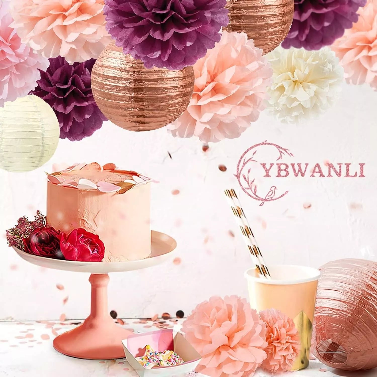 16 Pcs Party Decorations, Wedding Table,Bridal Shower ,Birthday -Rose Gold