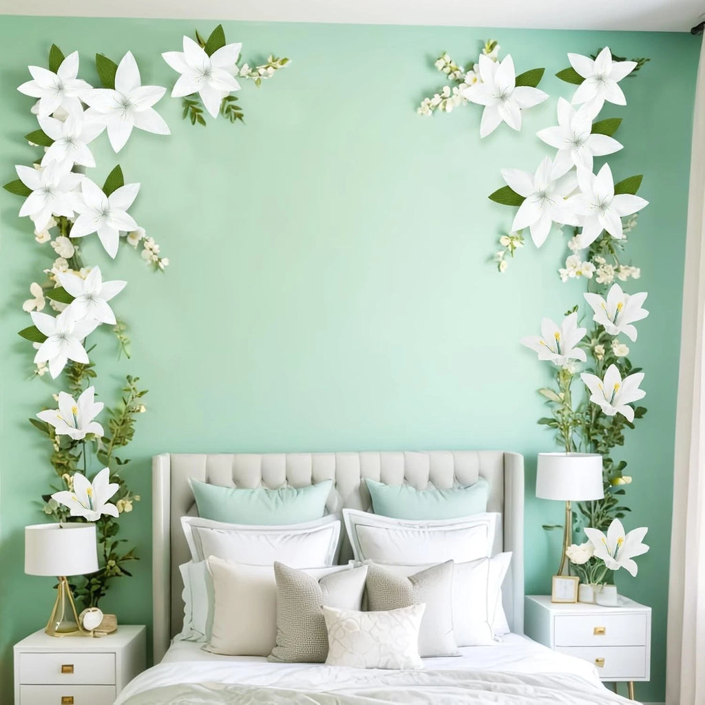 9‑Pack White Lily Paper Flower Wall Decorations 3D Backdrop Wedding Party/ Photo