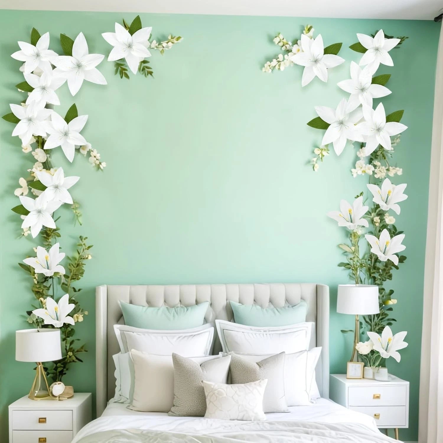 9‑Pack White Lily Paper Flower Wall Decorations 3D Backdrop Wedding Party/ Photo