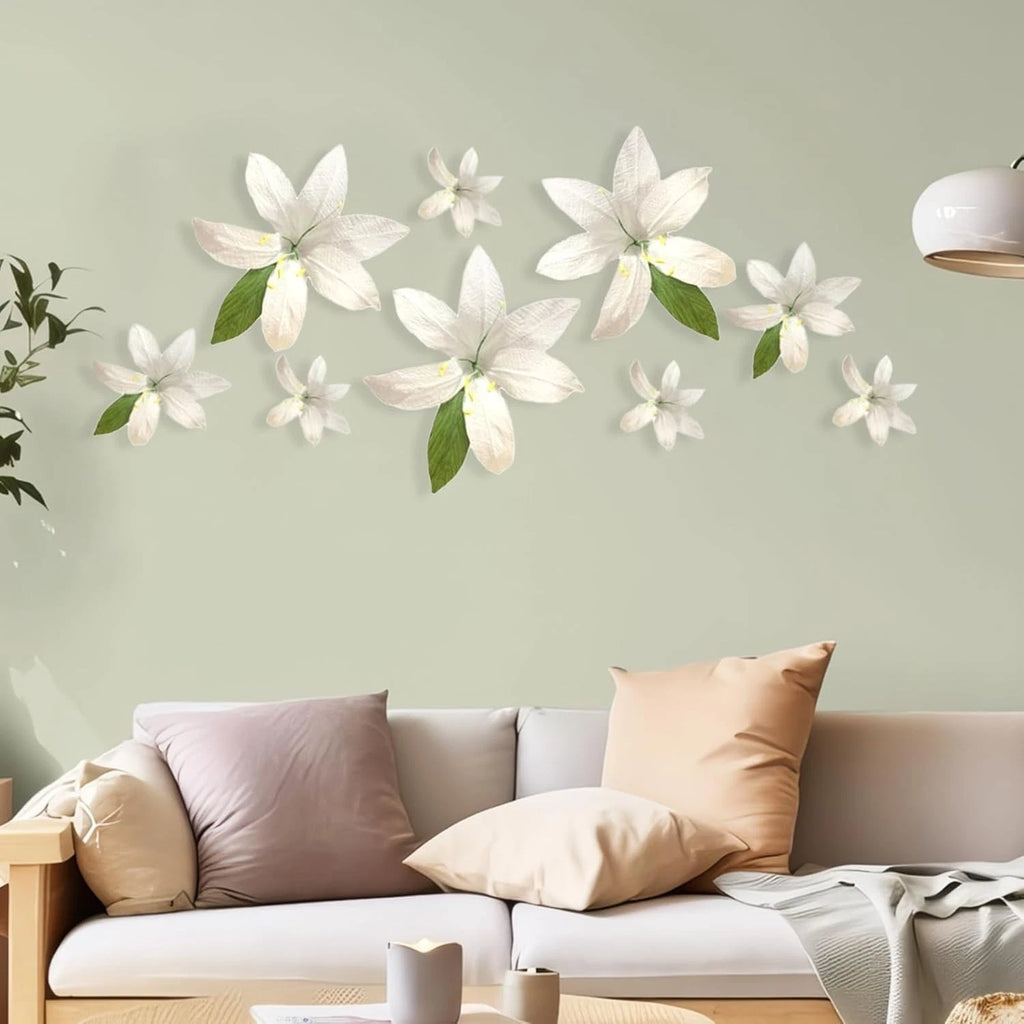 9‑Pack White Lily Paper Flower Wall Decorations 3D Backdrop Wedding Party/ Photo