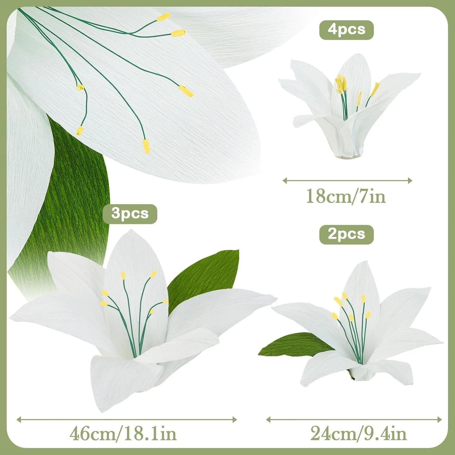 9‑Pack White Lily Paper Flower Wall Decorations 3D Backdrop Wedding Party/ Photo