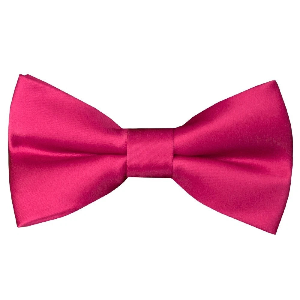 Men Satin Solid Color Pre-tied Tuxedo Bowtie with Pocket Square - Hot Pink