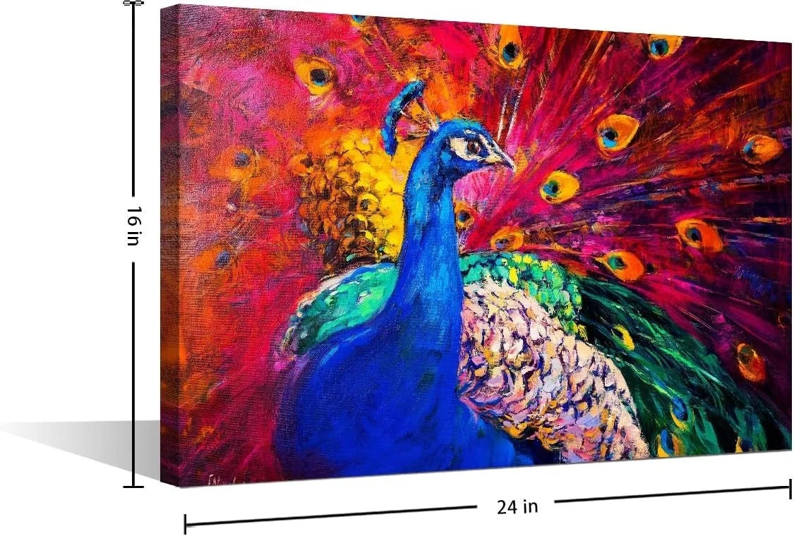 Colorful Peacocks Oil Paintings Wall Art Print on Canvas FRAMED - 40cm x 60cm