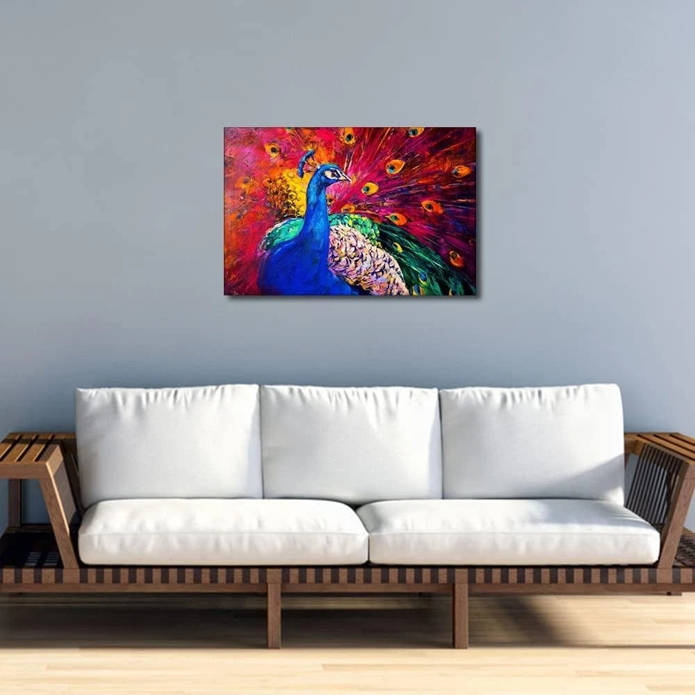 Colorful Peacocks Oil Paintings Wall Art Print on Canvas FRAMED - 40cm x 60cm