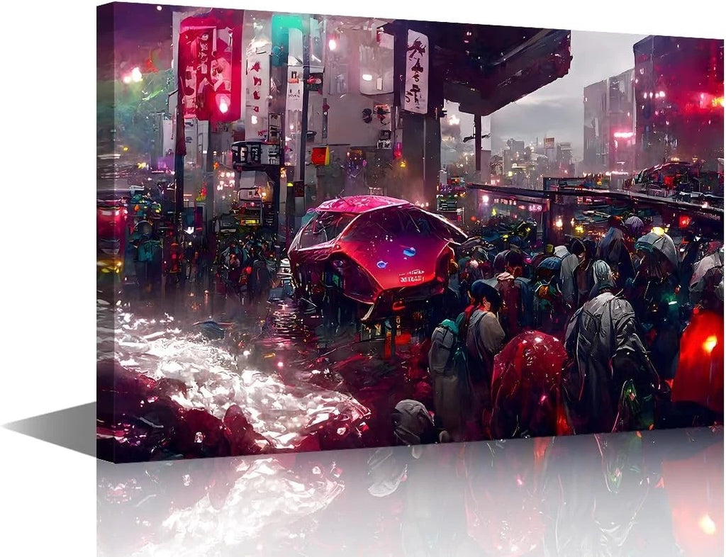 Canvas Wall Art Cyberpunk Poster Printing Modern Wall Decor - FRAMED - 40X 60CM