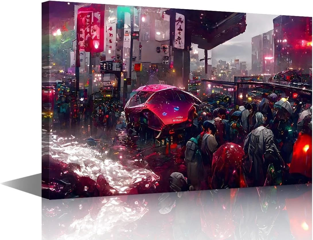 Canvas Wall Art Cyberpunk Poster Printing Modern Wall Decor - FRAMED - 40X 60CM