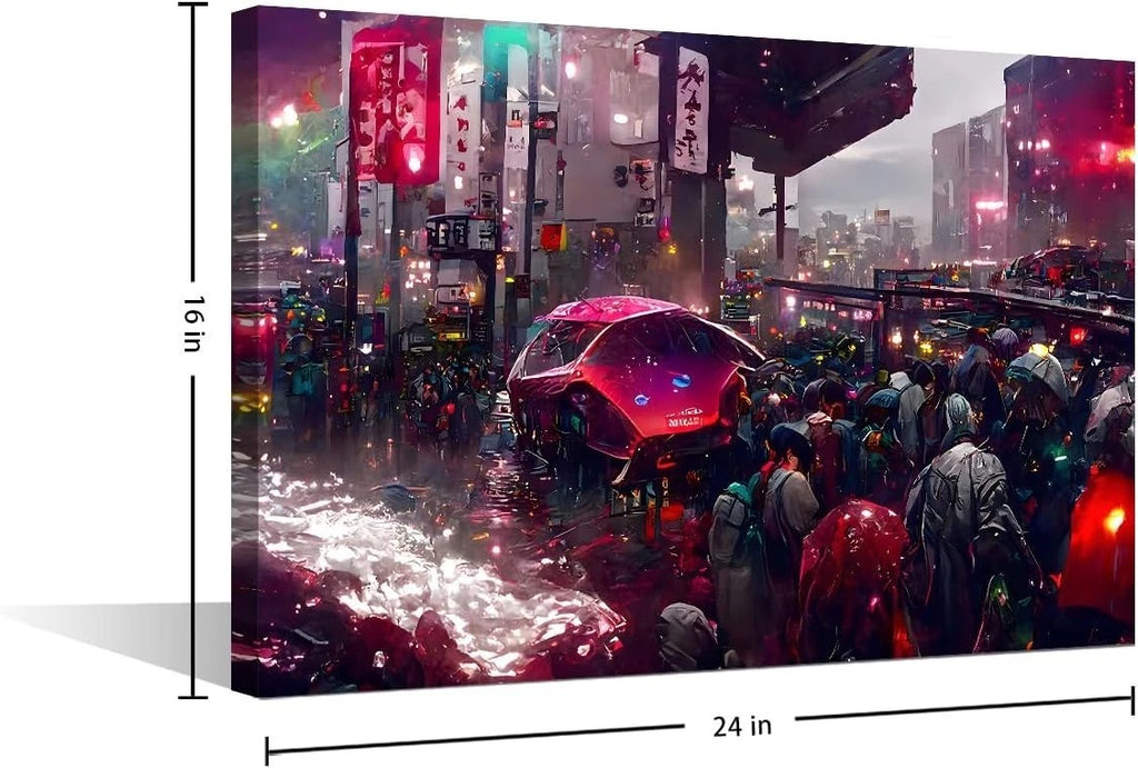 Canvas Wall Art Cyberpunk Poster Printing Modern Wall Decor - FRAMED - 40X 60CM
