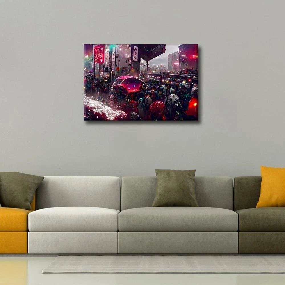 Canvas Wall Art Cyberpunk Poster Printing Modern Wall Decor - FRAMED - 40X 60CM