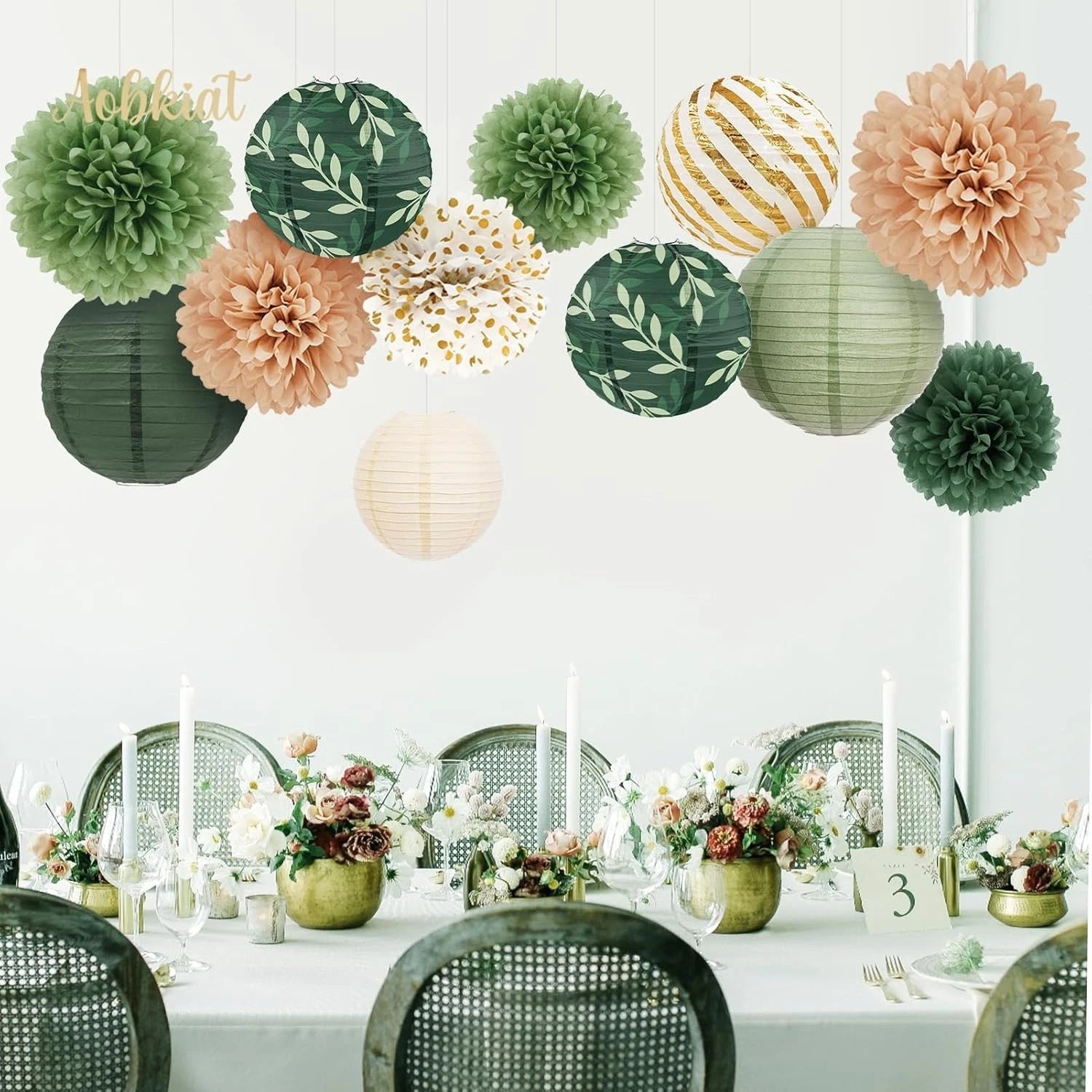 AOBKIAT Wedding Birthday Party Decorations Set,12PCS Olive Green Sage