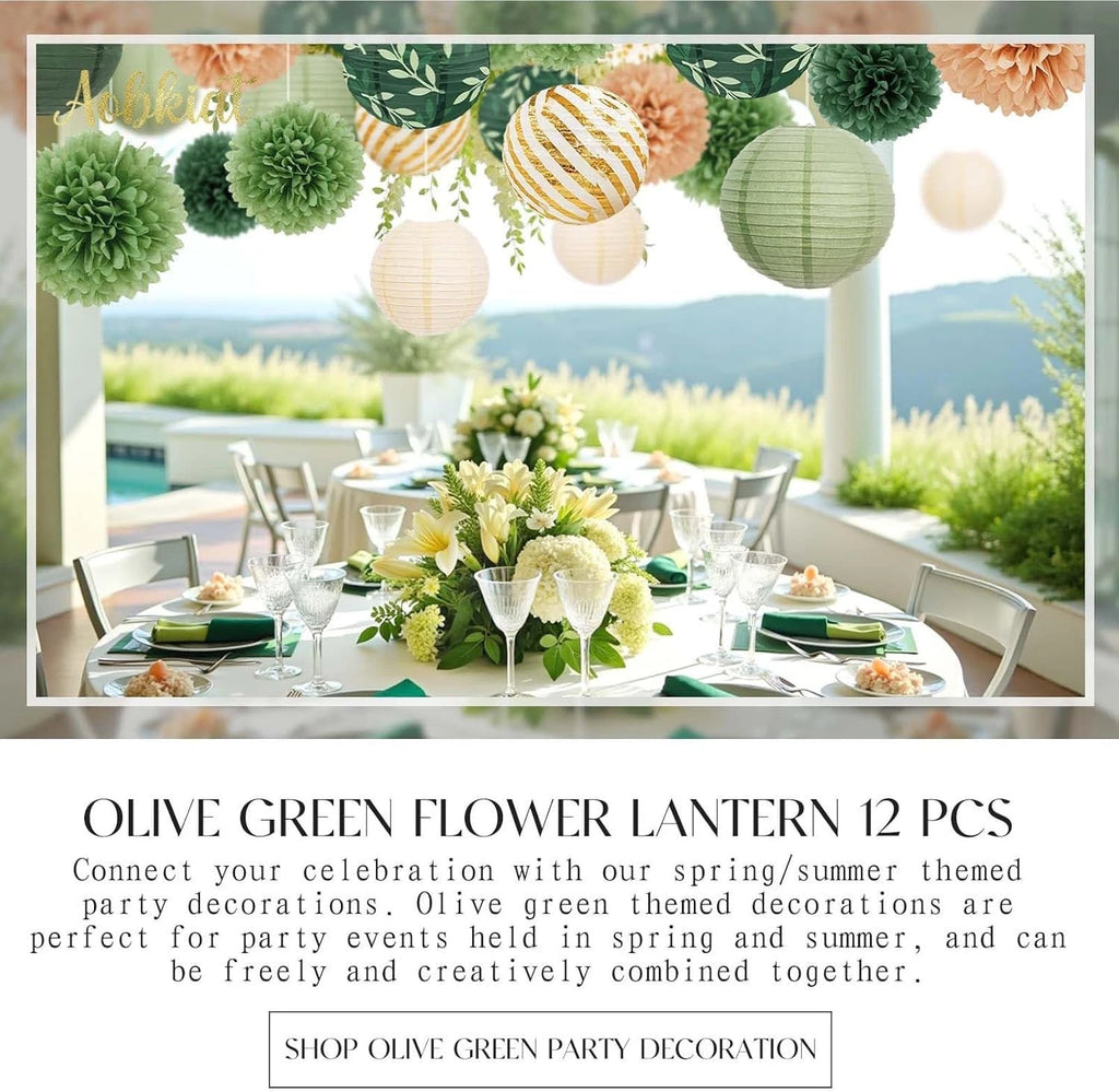 AOBKIAT Wedding Birthday Party Decorations Set,12PCS Olive Green Sage