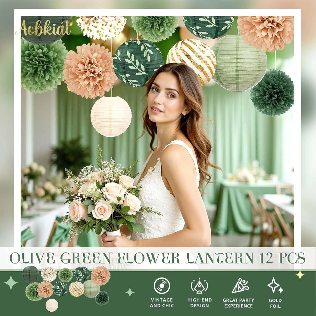 AOBKIAT Wedding Birthday Party Decorations Set,12PCS Olive Green Sage