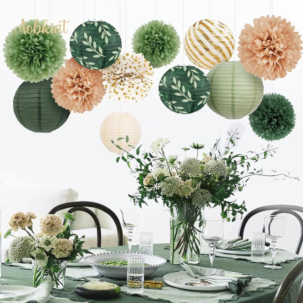 AOBKIAT Wedding Birthday Party Decorations Set,12PCS Olive Green Sage