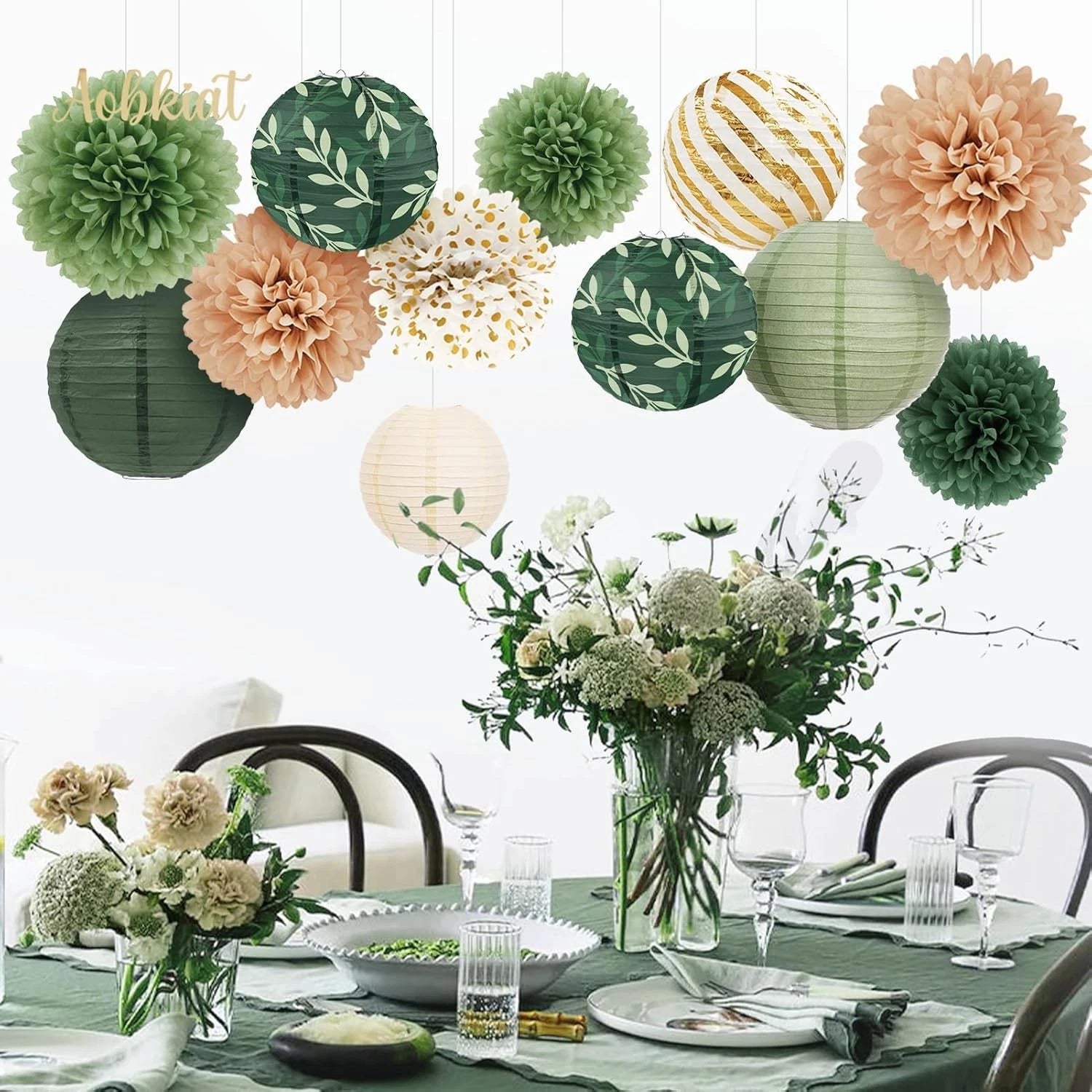 AOBKIAT Wedding Birthday Party Decorations Set,12PCS Olive Green Sage