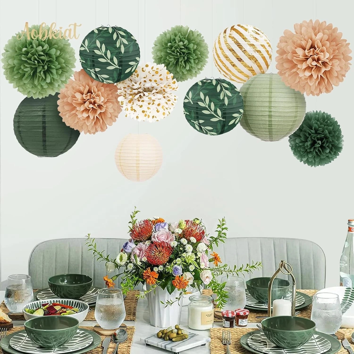 AOBKIAT Wedding Birthday Party Decorations Set,12PCS Olive Green Sage