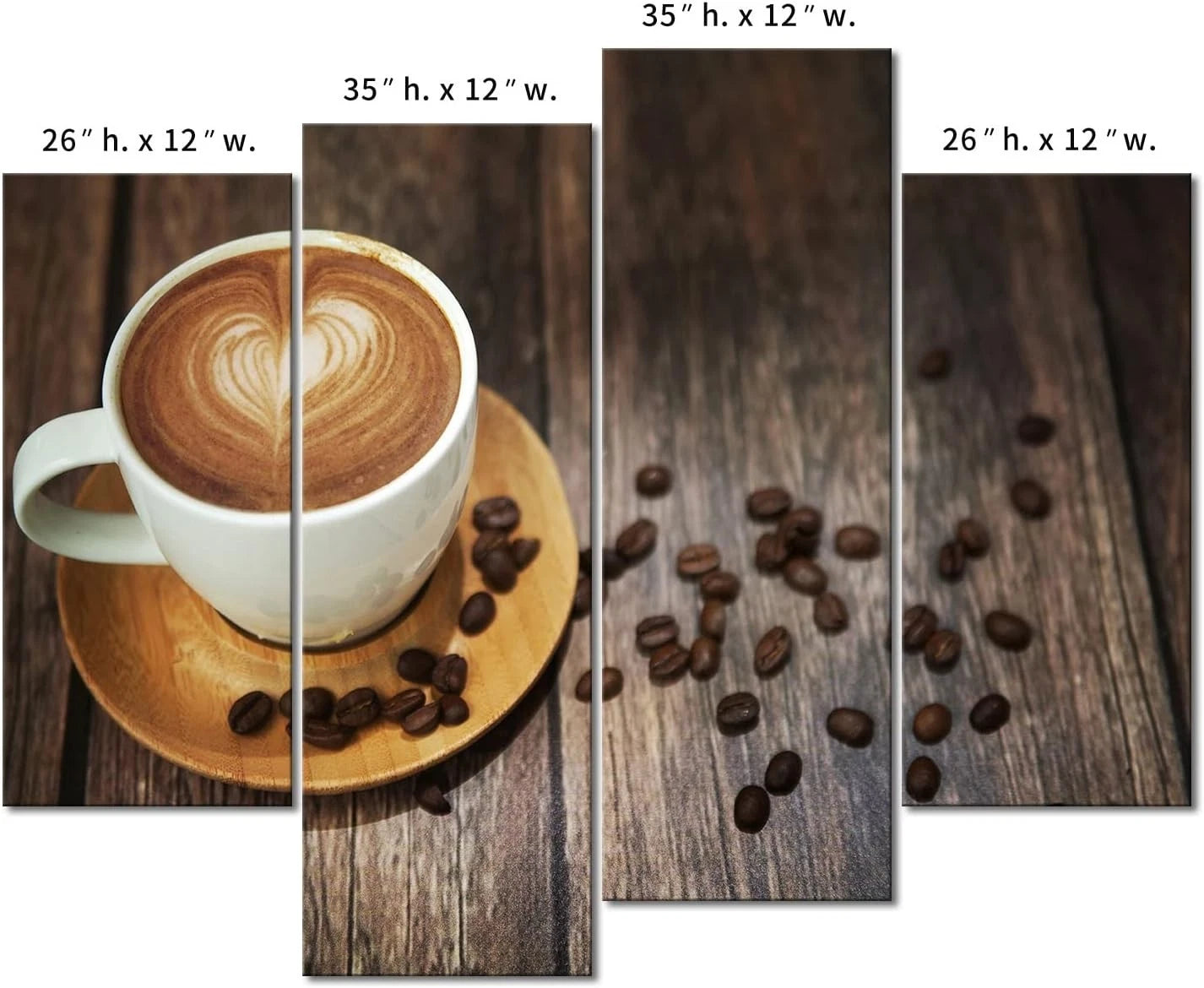 Brown Coffee With Heart Pattern In White Cup Wall Art Canvas Framed(4pcs)