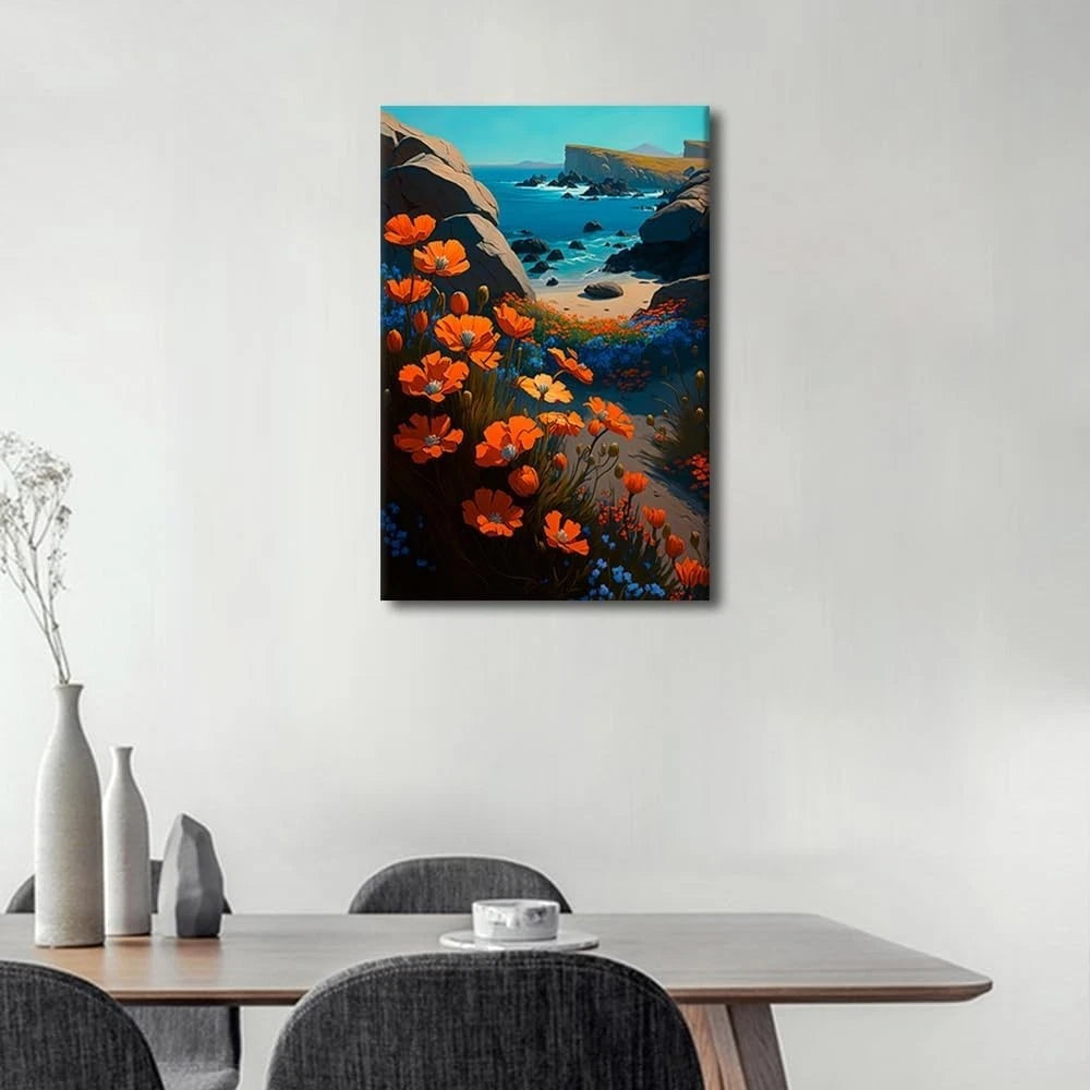 TISHIRON Flower Wall Art Seaside Decor Ocean Landscape Framed Canvas -40 x 60 cm