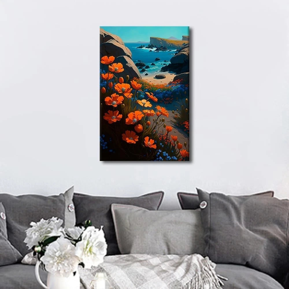 TISHIRON Flower Wall Art Seaside Decor Ocean Landscape Framed Canvas -40 x 60 cm