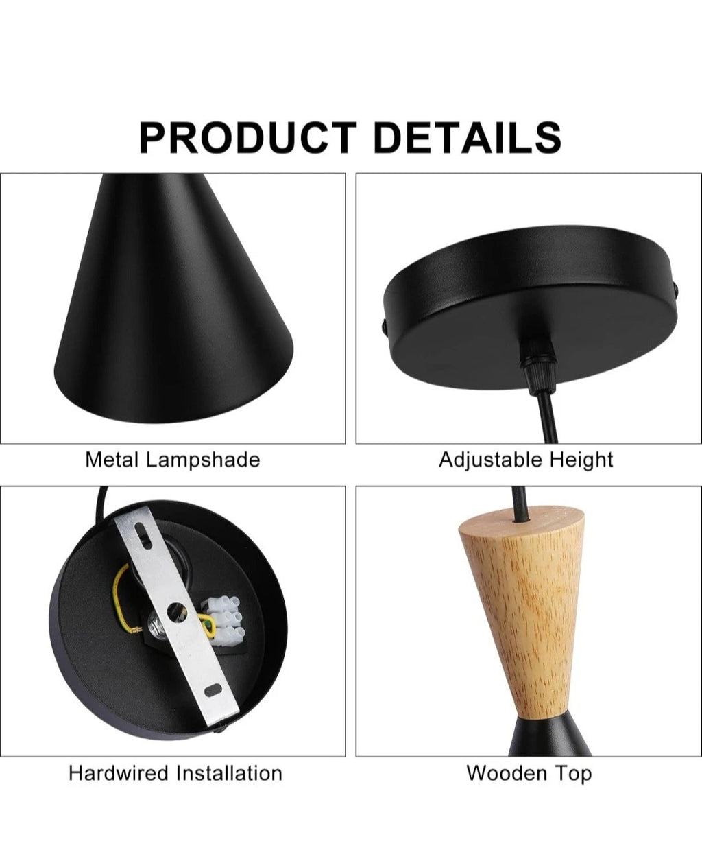 BRUILUCE Modern Black Small Pendant Light With Hardwired Cord For Ceiling E27