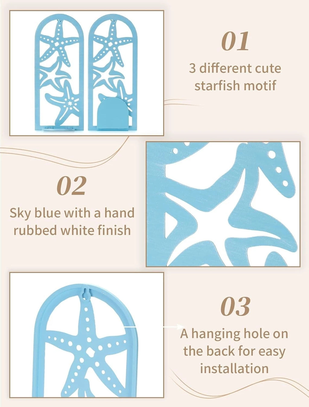 Sziqiqi Wall Candle Holders Coastal Style Starfish - Set of 2 Candle Holders