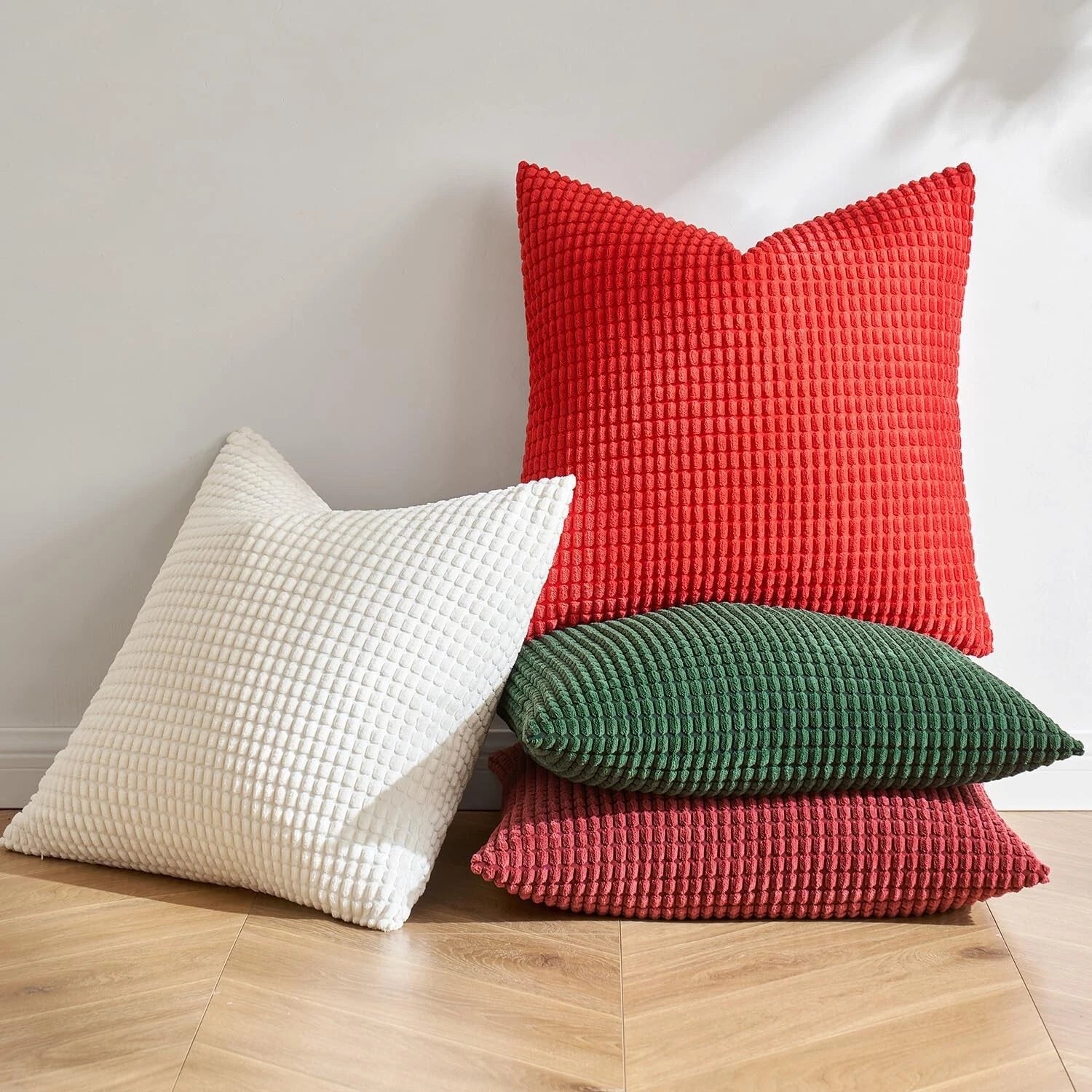 MIULEE Set of 4- Striped Corduroy Fabric Square-Christmas Series - 45cm x 45cm