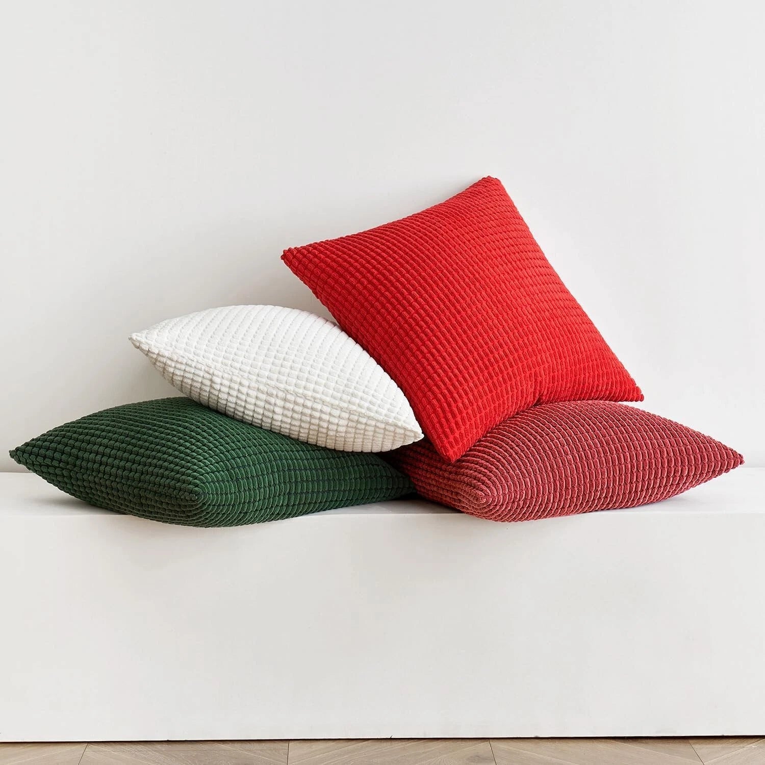 MIULEE Set of 4- Striped Corduroy Fabric Square-Christmas Series - 45cm x 45cm