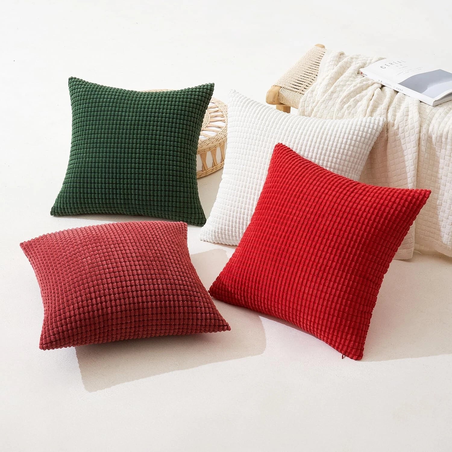 MIULEE Set of 4- Striped Corduroy Fabric Square-Christmas Series - 45cm x 45cm
