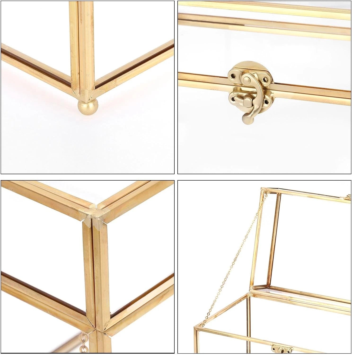 Glass Wedding Card Box with Lock for Wedding Reception, 10" x 6" x 8"- Gold