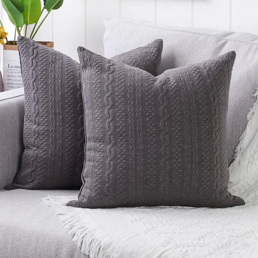 Set of 2 - Super Soft Deep Grey - Embossed Pattern Cushion Cover40cm x 40cm