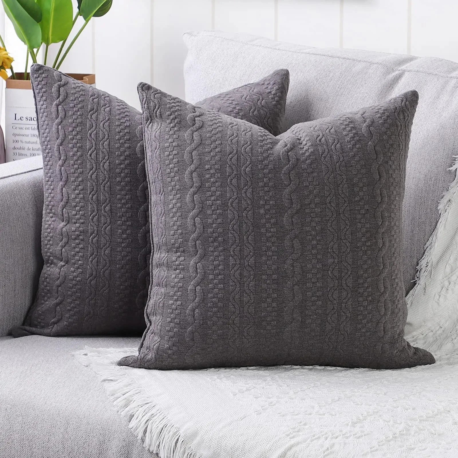 Set of 2 - Super Soft Deep Grey - Embossed Pattern Cushion Cover40cm x 40cm