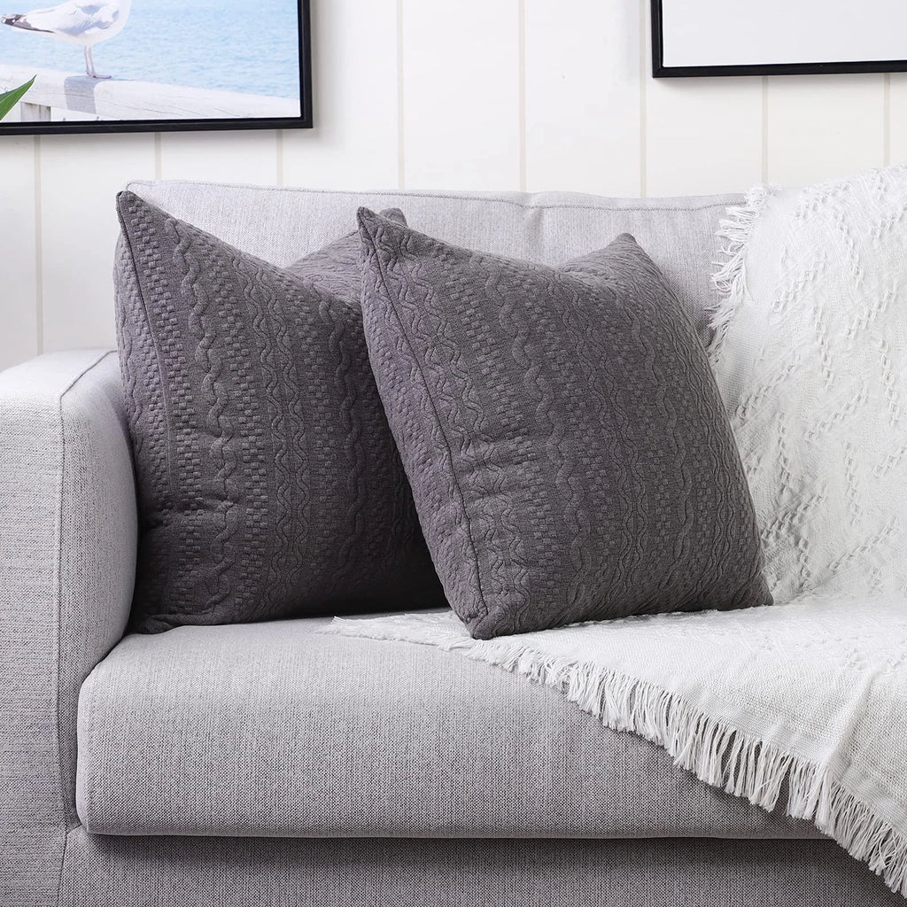 Set of 2 - Super Soft Deep Grey - Embossed Pattern Cushion Cover40cm x 40cm