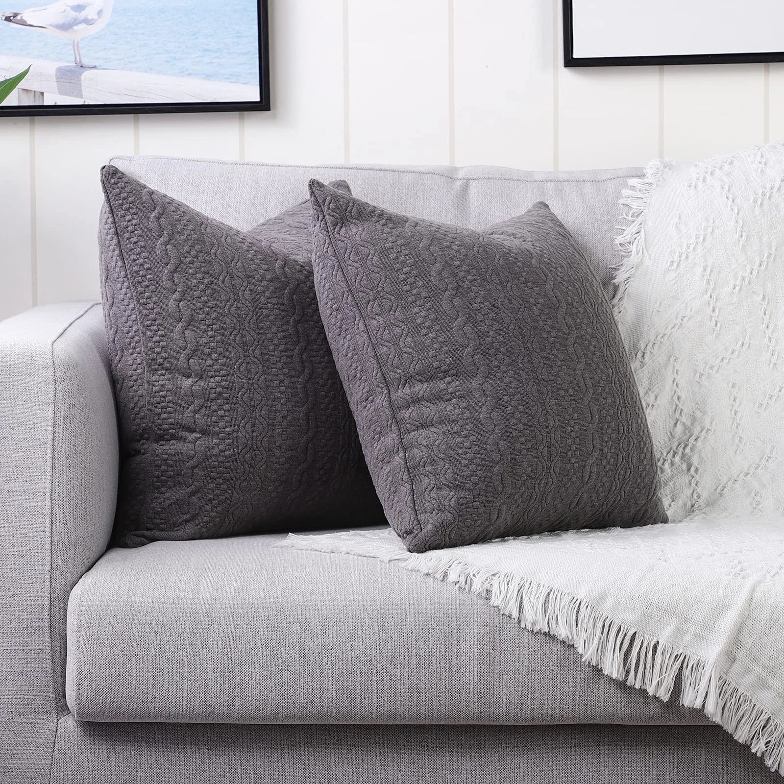Set of 2 - Super Soft Deep Grey - Embossed Pattern Cushion Cover40cm x 40cm