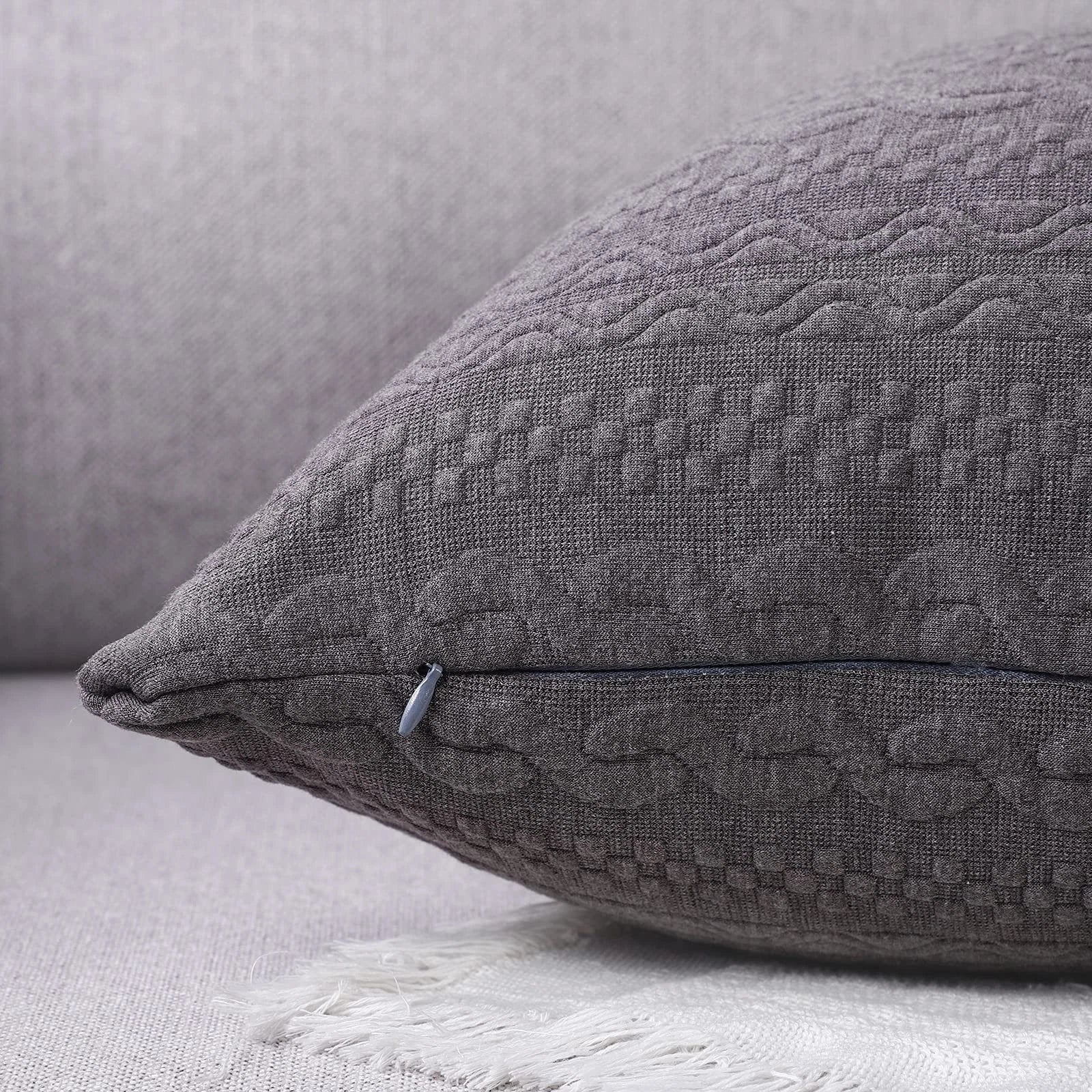 Set of 2 - Super Soft Deep Grey - Embossed Pattern Cushion Cover40cm x 40cm